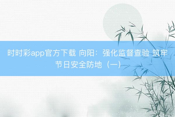 時時彩app官方下載 向陽：強化監督查驗 筑牢節日安全防地（一）