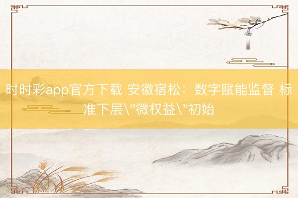 時(shí)時(shí)彩app官方下載 安徽宿松:數(shù)字賦能監(jiān)督 標(biāo)準(zhǔn)下層